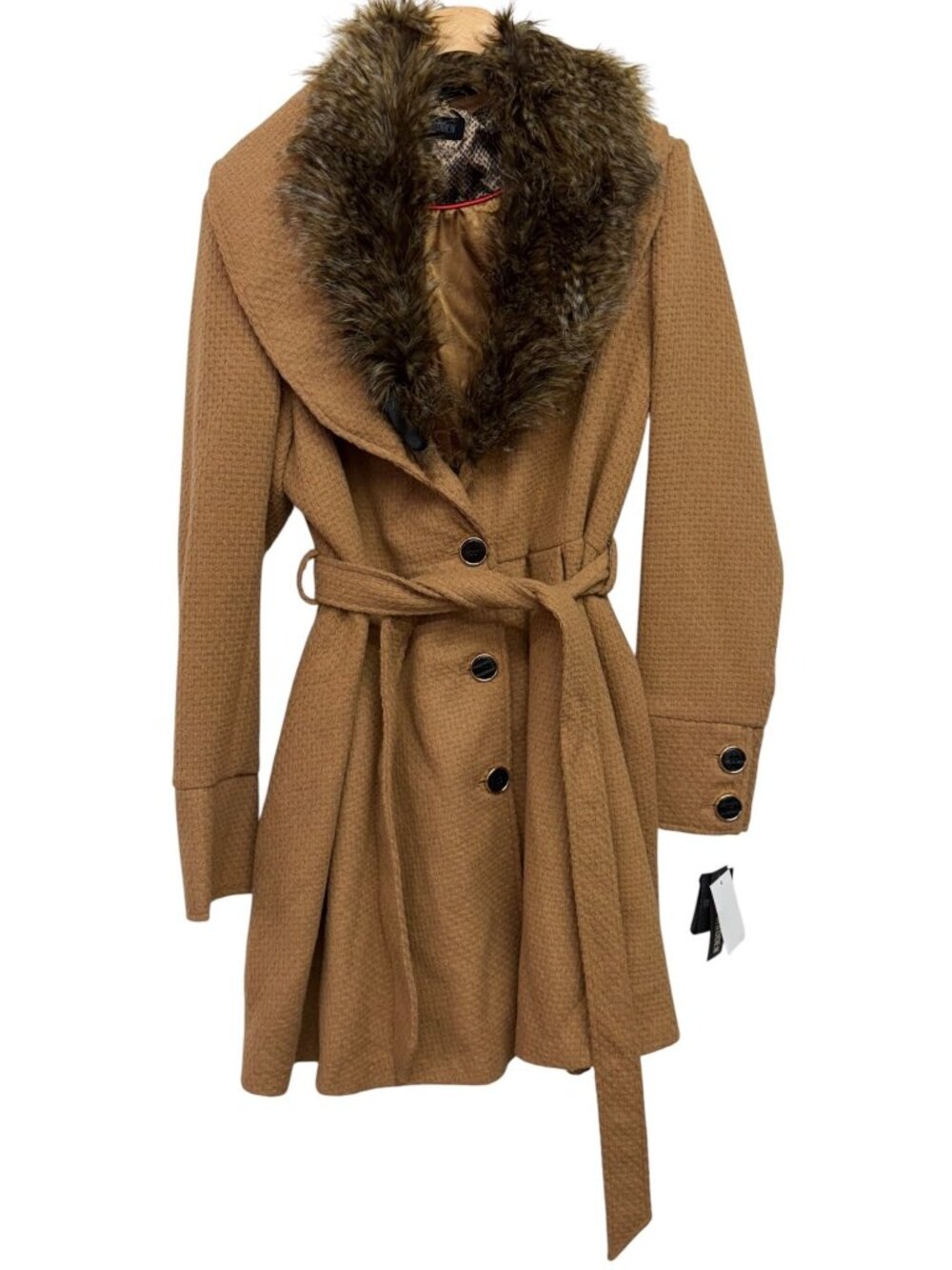 Steve Madden XL Camel Jacket With Removable Faux Fur Collar NWT